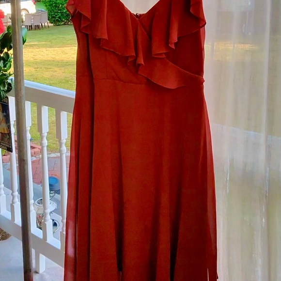Elegant Rust Ruffle Dress - Picture 2 of 6